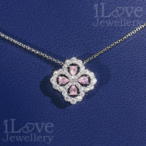 iLove Jewellery 925 Sterling Silver 18K White Gold Plated Pink Clover Pendant Cubic Zirconia Necklace Luxury Jewelry Gift Women Fashion ILN005