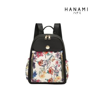 HANAMI Tas Ransel Cantik Korea Wanita Fashion Kuliah Motif Bunga Hitam Remaja Kekinian TA1136B5 Kulit Terbaru Cisana