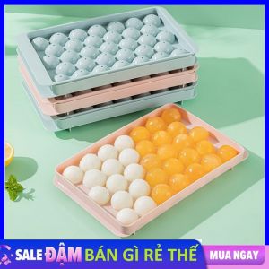 Khay đá bi tròn tủ lạnh 33 viên có nắp đậy Nhựa PP An Toàn - Khuôn làm đá hình bi tròn ngộ nghĩnh Khay đá tròn