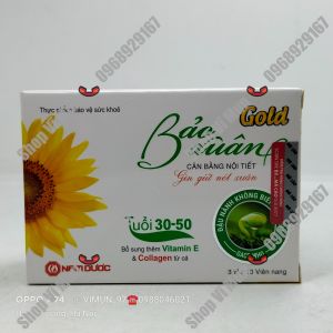 Bảo xuân Gold hộp 30 viên - Giúp hạn chế lão hóa giảm nếp nhăn trên da tăng cường đàn hồi da giảm nám sạm da tàn nhang giúp da đẹp mịn màng sắc mặt hồng hào tươi trẻ giúp làm chậm quá trình mãn kinh