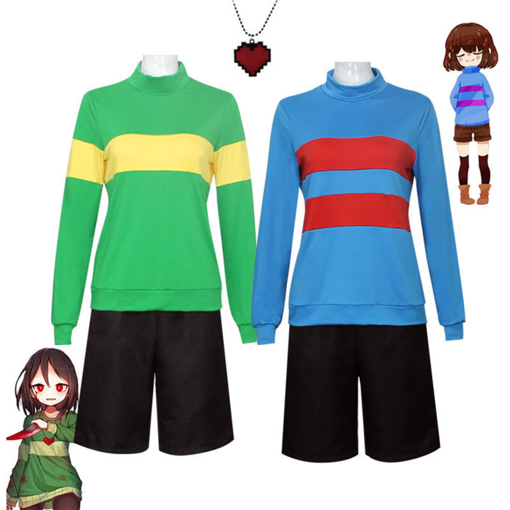 Anime Game Undertale Frisk Chara Cosplay Costume for Girl Blue Green ...