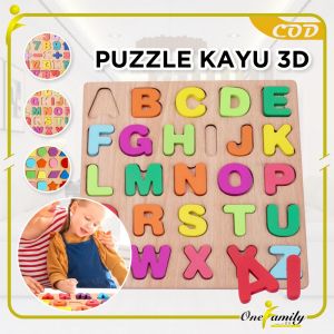 ONE-M313 Mainan Edukasi Anak Puzzle Kayu 3D Huruf Angka dan Bangun Datar / Puzzle Alphabet Mainan Kayu Anak / Wooden Toys ABC Kids