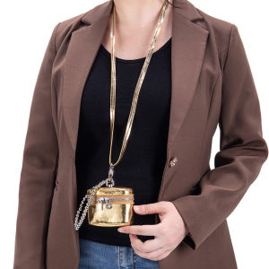 Portable Halter Coin Purse Made of Genuine Leather Material Suitable for Daily Commuter Built-in Lipstick Earphones and Makeup Storage Space With Pearl Bracelet