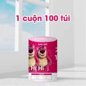 Cuộn 100 Túi Đựng Rác Dây Rút Gấu Dâu Siêu Tiết Kiệm Siêu Tiện Lợi