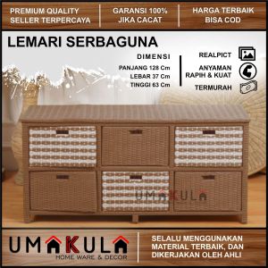 Rak Lemari Rotan Sintetis 6 Laci Buffet Bufet Meja TV 43inci Ruang Tamu Serbaguna Murah Minimalis