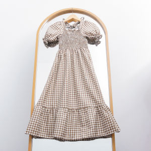 SL - Dress Smocked / Korean Dress Wanita Lengan Pendek Dress Motif Bunga Model Tali Belakang