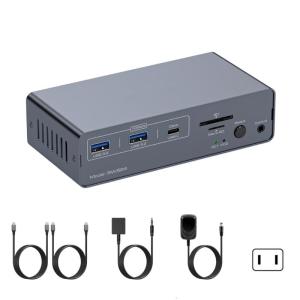 USB C KVM Docking Station KVM Switcher For Double Monitor 4K60Hz Video With USB 3.2 10Gbps And Gigabit Ethernet