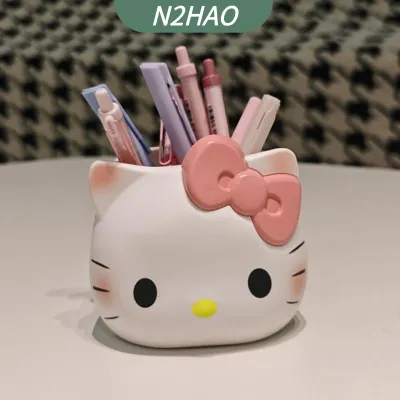 การ์ตูนน่ารัก Hello Kitty ที่ใส่ปากกานักเรียนน่ารักที่เก็บดินสอเครื่องเขียนแปรงแต่งหน้ากล่องเก็บเดสก์ท็อป