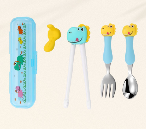 Bộ Thìa Đũa Dĩa Ăn Dặm An Toàn Cho Bé Bằng Inox 304 Không Gỉ Hình Động Vật Dễ Thương