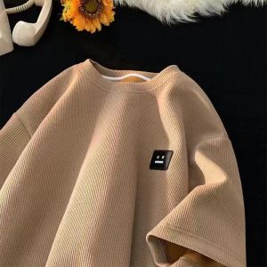 เสื้อยืดแขนสั้นสีขาว สไตล์เกาหลี ผู้ชาย ใหม่ อินเทรนด์ ยี่ห้ออเนกประสงค์ คู่รัก สวมใส่ผ้าวาฟเฟิล