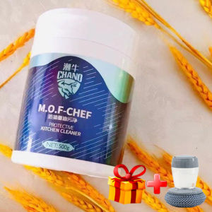 Bột Siêu Tẩy Dầu Mỡ Dụng Cụ Nhà Bếp MOF CHANO 500g Đa Năng Tẩy Sạch Vết Bẩn Lâu Ngày Khử Khuẩn Tặng Cọ Xoong Nồi