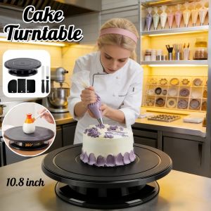 8PCS Cake Decorating Set Food Grade Cake Turntable 360° Adjustable Rotating Display Stand DIY Pan Baking Accessories