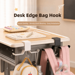 Adjustable Desk Edge Hook No Drill Punch-free Headset Desk Hanger Durable Double Hook Table Side Backpack Rack Office
