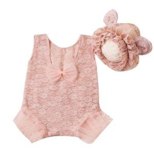 Photography Props for Baby Girls 0-1M Infant Costume Lace Jumpsuit Hat Monthly Party Photo Props Clothing Newborn Suit