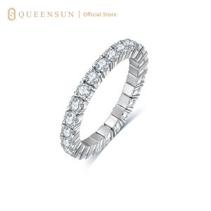  Queensun 1.6ct 18K gold lab diamond full diamond tennis ring /elastic lined ring/stacked plain ring tail ring real diamond ring 弹力网球戒指designer ring