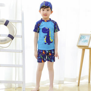Swim Suit Baju Renang Anak Cowok Set Dengan Topi Pisah Atasan Bawahan Untuk Indoor Outdoor Cepat Kering