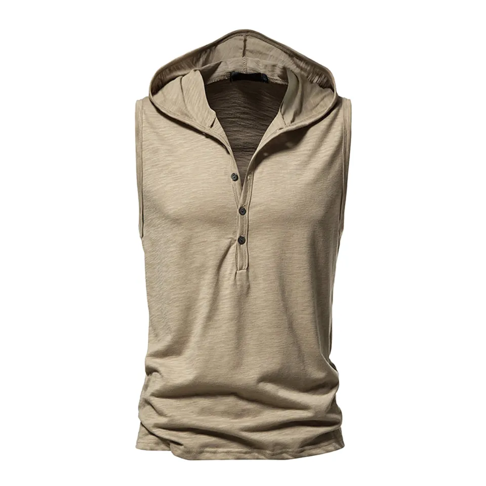 Men's Summer Sleeveless Hoodies Solid Color Hooded Casual Workout