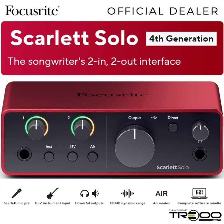 Focusrite Scarlett Solo 4th Gen USB Audio Interface – High-Quality Home Recording Studio Starter
