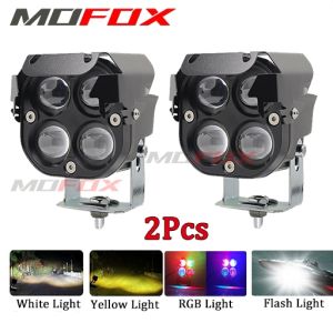MOFOX DS1 Strobe Laser Gun Motorcycle Auxiliary light Mini Driving Light RGB MotorcycleFog Light Dual Light Yellow&White High/Low Beam Spotlight MDL Flashing Work Light For Motorcycle