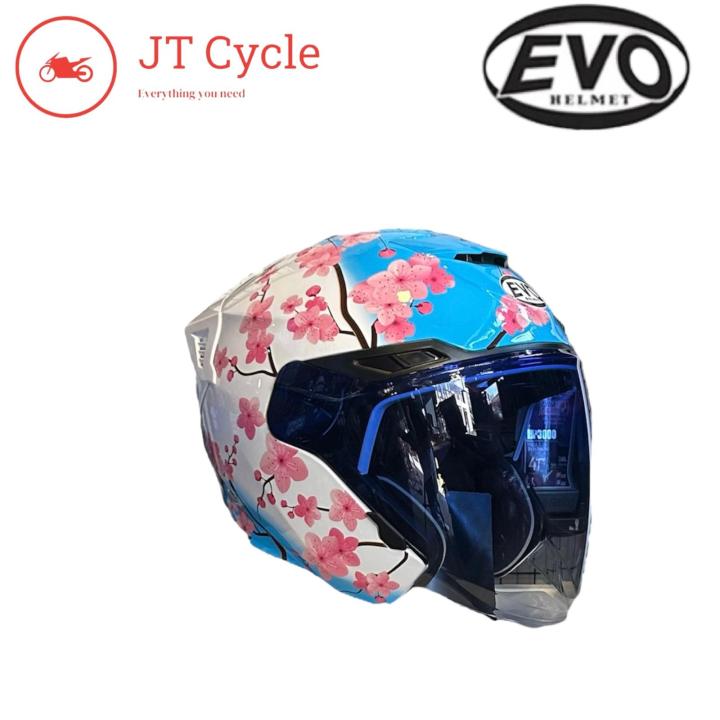 Evo RS9 Sakura Gloss White Blue PSB Approved Open Face Helmet