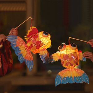 XYAX(XUNJIE) 灯笼中秋节 灯笼新年2025 cny lantern diy手工礼物 Mid Autumn Festival decoration gift for kids With LED Light DIY Mid-Autumn Lantern Handmade Chinese Style Koi Carp Fish Lantern Ancient Good Luck Photography Props