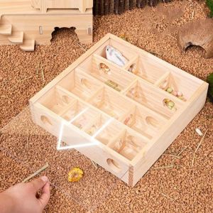 DGFDF Bite Resistant Hamster Tunnel Maze with Cover Wooden Hamster Maze Toys Funny Exploration Pet Chamber Hideouts For Hamsters Mice