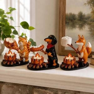 DANDARU Cartoon Tealight Holder Animal Shape Cat Dog Fox Decorative Candle Rack Resin Holiday Ornament Home Decor