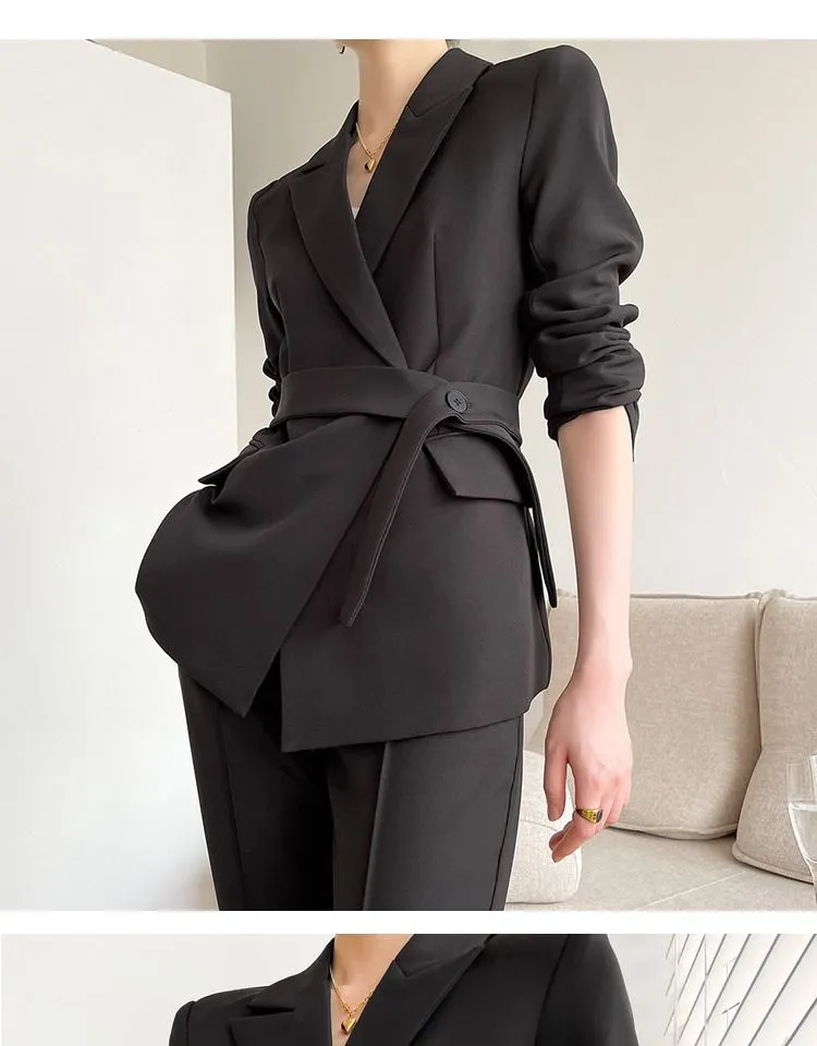 Black Suit slim blazer high waist pants Two Piece women