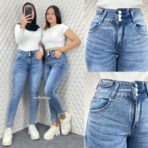 Celana Highwaist Wanita Jeans Skinny Stretch Korean Style Jumbo Snow Acid Kancing 3 Premium Ghea