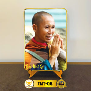 Tặng Kèm Chân Đế - Tranh Thầy Minh Tuệ Để Bàn CHÂN THIỆN MỸ Lõi Gỗ Tráng Gương Cao Cấp 15x21cm