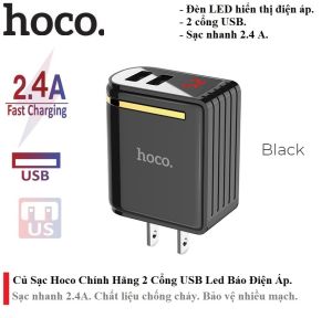 Củ Sạc Nhanh Đa Năng 3 Cổng USB Chính Hãng Hoco Có Chế Độ Tự Ngắt Và Màn Hình Led Báo Dòng Sạc Nhanh 3.0A