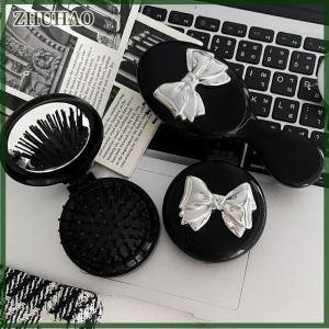 ZHUHAO หวีผมขนาดเล็กพร้อมกระจกพับได้หวีนวดพกพาได้สำหรับผู้หญิงแปรงผมสีดำหวีโบคอร์นเครื่องมือจัดแต่งทรงผม