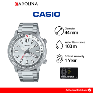 Jam Tangan Pria Casio MTD-130D-7A Rotating Compas Silver Dial Silver Stainless Steel Band