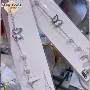 Gelang Rantai Kupu Mutiara Putih Titanium Anti Karat Dan Luntur