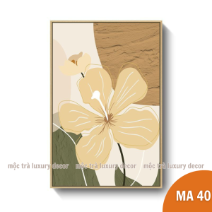 Tranh in vải canvas khổ lớn hình hoa tối giản sơn dầu treo sofa phòng khách đã gồm khung nhập khẩu và phụ kiện treo
