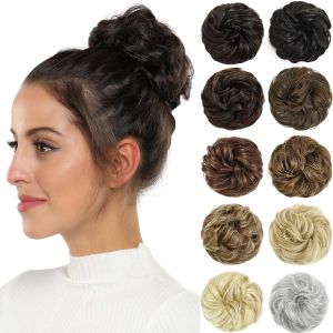 Rose bud Dark Brown Messy Bun Hair Pieces For Women Fake Hair Bun Curly    Updo Scrunchie Extension Hair Tie with Hair Great for Daily Wedding Party Birthday Thick Natural Soft Synthetic Hair