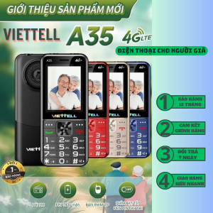 Điện Thoại Người Già 4G Viettel A35 Loa To Pin Dùng 15 Ngày Bắt Sóng Khỏe 2 Đèn Pin Siêu Sáng Máy 2 Sim BH 1 Năm