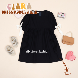 DRESS ANAK CIARA KEKINIAN KOREANSTYLE TOYOBO PREMIUM LENGAN PITA GEMAS
