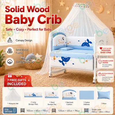 Solid Wooden Crib for Baby with Mattress Set Wheels Mosquito Net 120Cm/106Cm Wooden Baby Bed