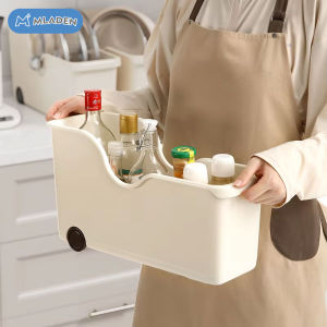 MLADEN Kitchen Storage Box with Pulley Space Saving Large Capacity Kitchen Spice Organizer Cabinet Storage Box