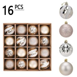 YERZ 16pcs Champagne Painted Christmas Balls Pendant 6cm Shatterproof Electroplated Hanging Balls Christmas Gifts Balls Plastic Xmas Tree Pendants Home New Year Decor