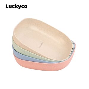 LUCKYCO Set 4 Pcs Piring Makan Serat Jerami Wheat Straw - Desain Bulat/Square Anti Slip BPA Free Microwavable