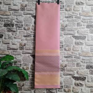 244.ผ้าไหมแกมฝ้าย ผ้าทอทั้งผืน ลายการบินไทย สีโอรส