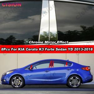 8Pcs Exterior Chrome Stainless Steel Car Window Door Middle Column Center B C Pillar Post Cover Trim Sticker Accessories For KIA Cerato K3 Forte Sedan 2013 2014 2015 2016 2017 2018