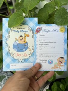 Combo 50 thiệp mời đầy tháng thôi nôi sinh nhật bé trai cute