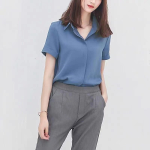 Blouse For Women Short Sleeve Crop Top Chiffon Shirt Summer Loose Ladies Casual Fashion