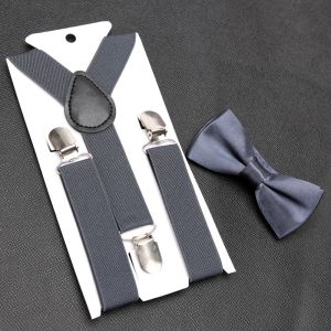 SHUNAICHI Kids Suspenders for Pants Bowtie Set Matching Tuxedo Suit Boy Girl Childs Black Adjustable Y-Back Brace Belt Wedding Accessories