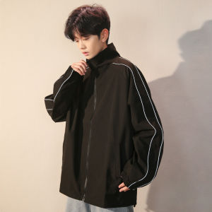 Campout】เสื้อแจ็คเก็ตคอตั้งสำหรับผู้ชายใหม่ชุดเดรสเสื้อยอดนิยมเสื้อคาร์ดิแกนมีซิปเสื้อแจ็กเก็ตแบบมีปกลำลอง