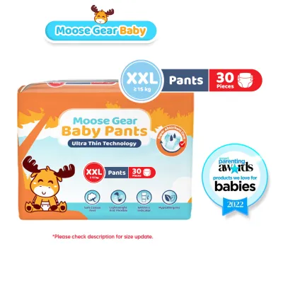 Moose Gear Baby Pants Diaper 2XL 30pcs Hypoallergenic Super Absorbent Double Leak Guard