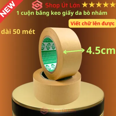 1 Cuộn băng keo giấy da bò nhám giấy nâu viết chữ lên được rộng 4.5cm dài 50 mét lõi giấy 3mm